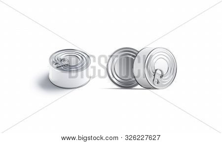 Blank White Conserve Can With Chrome Ribbed Lid Mockup, Isolated, 3d Rendering. Empty Metallic Pac W