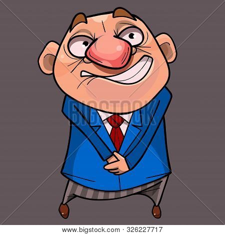 Funny Cartoon Shy Happy Man In Suit Looking Ingratiatingly