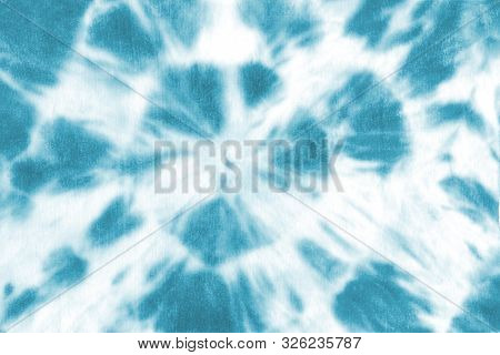 Tie Dye Shibori Pattern. Watercolor Hand Painted Blue Teal Turquoise Colored Elements On White Backg