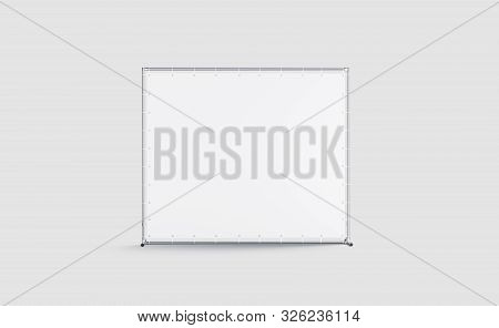 Blank White Press Wall Mockup, Isolated On Gray Background, 3d Rendering. Empty Backdrop Screen Mock