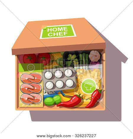 Various Ingredients Meal Kit In Open Cardboard Box