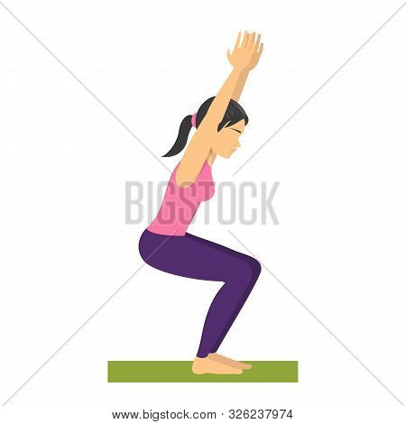 Yoga Chair Pose. Fitness Exercise, Balancing Position. Sport