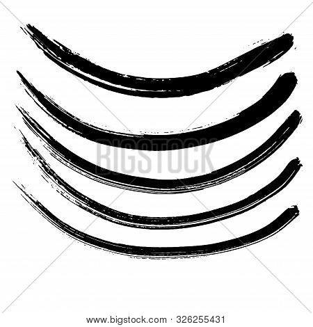Vector Abstract Black Brush Curl. Black And White Engraved Ink Art. Isolated Splas Illustration Elem