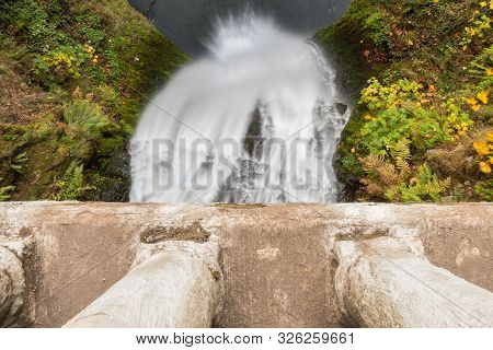 View From The Bridge Of The Second Section Of Multnomah Waterfall Located At Multnomah Creek In The 