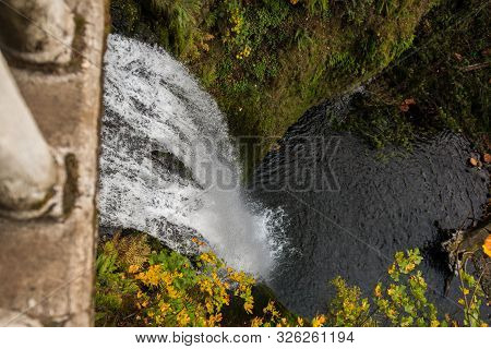 View From The Bridge Of The Second Section Of Multnomah Waterfall Located At Multnomah Creek In The 