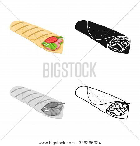 Vector Design Of Shawarma And Roll Icon. Graphic Of Shawarma And Food Vector Icon For Stock.