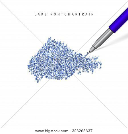 Lake Pontchartrain Sketch Scribble Map Isolated On White Background. Hand Drawn Vector Map Of Lake P