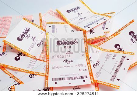 Geneva/switzerland - 03.03.2019 : Many Losing Lottery Ticket Receipt Swiss Loto Paper Win