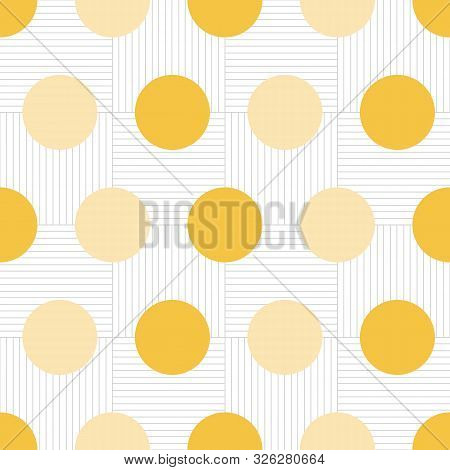 Mustard Yellow Large Polka Dot On Grid Background Vector Pattern