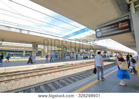 Rome Italy - June 18, 2019: Unidentified People Travel At Rome Ostiense Train Station Rome Italy