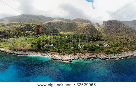 Drone View Of A Typical Coastline Of Sicily In Zingaro Natural Park, Between San Vito Lo Capo And Sc