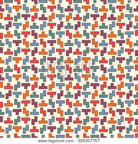 Repeated Creative Puzzle Mosaic Abstract Background. Seamless Surface Pattern Design With Simple Geo