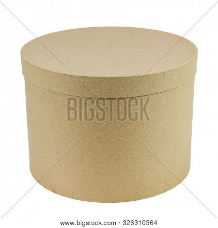 Round Kraft Gift Box Isolated On White Background