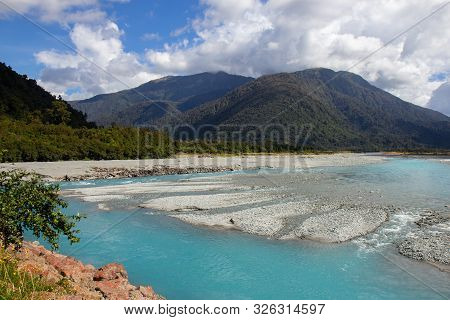 River Of Melted Glacial Water, West Coast Of New Zealand