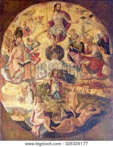 ROTHENBURG, GERMANY - JULY 16, 2019: Last judgment, altarpiece in the St James Church in Rothenburg ob der Tauber, Germany