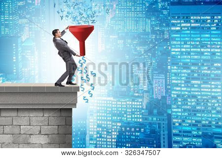 Data monetization concept with funnel and businessman