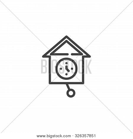 Cuckoo Clock Line Icon. Linear Style Sign For Mobile Concept And Web Design. Wall Clock Cuckoo Outli