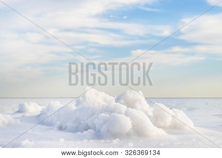 Rose Water In A Salt Lake, Extraction Of Sea Salt - Landscape Background Salt-mining Plant