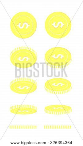 American Dollar Rotating Coins Set, Animation Ready. Yellow Usd Gold Coins Rotation. Usa Metal Money