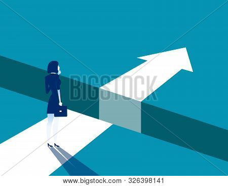 Businesswoman And Gap On Way To Success, Concept Business Solving Problem Vector Illustration, Flat 