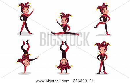 The Set Of Vector Illustrations With Six Jesters Cartoon Characters