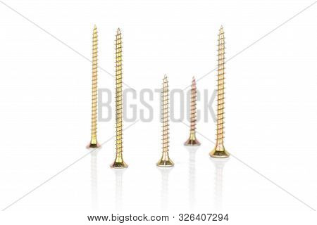 Group Of Five Whole Metallic Glossy Bolt Isolated On White Background