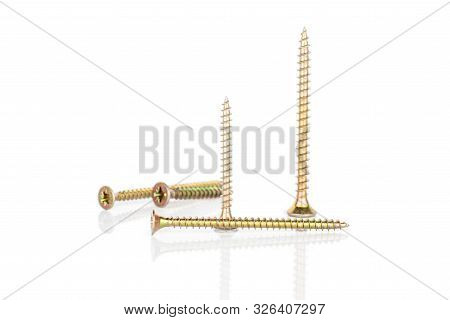 Group Of Five Whole Metallic Glossy Bolt Isolated On White Background