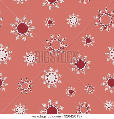 Bohemian Christmas Lace Snowflakes Vector Seamless Pattern On Orange Background For Fabric, Wallpape