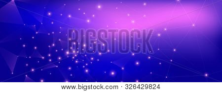 Technology Network. Big Data Illustration. Blue Triangular Wallpaper. Violet 3d Digital Abstract. Te