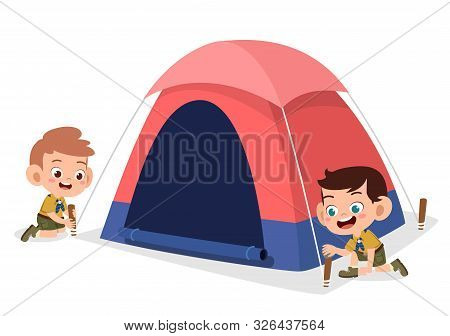 Happy Cute Kids Outdoor Camp Summer Holiday