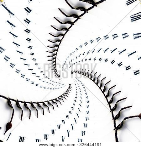 Old Vintage Clock Abstract Francal Infinity Background. Droste Effect