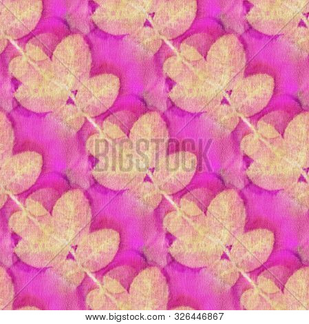 Botanical Print With Leaf Prints On Natural Silk. Hand-drawn Illustration.2