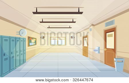 Color Cartoon High School Hallway Vector Illustration