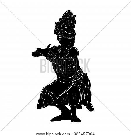 Vector Hand Draw Sketch And Silhouette Of Young Girl Traditional West Java, Sunda  Indonesia .