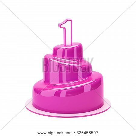 Vibrant Purple Mirror Glazed Cake With Number 1 Isolated On White. 3d Rendering