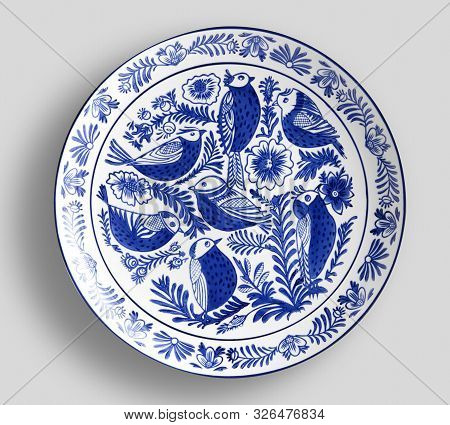 Decorative Plate With Round Ornament In Ethnic Style.