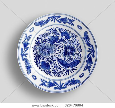 Decorative Plate With Round Ornament In Ethnic Style.