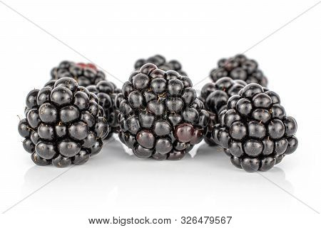 Lot Of Whole Dark Fresh Black Blackberry Isolated On White Background