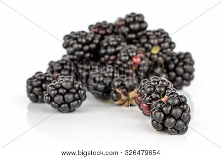 Lot Of Whole Fresh Black Blackberry Heap Isolated On White Background