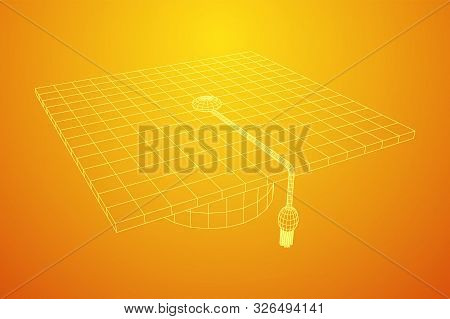Education Graduation Academic Cap. Wireframe Low Poly Mesh Vector Illustration.