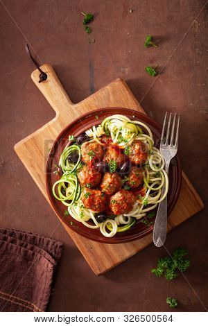 keto paleo zoodles zucchini noodles with meatballs and olives