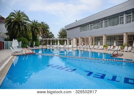 Demre, Turkey - May 21, 2019: Pam Thermal Hotel, Hot Spring Mineral Medicinal Water. Pam Hotel, View