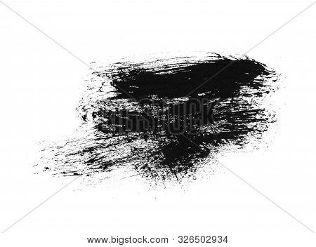 Bristle Ink Blot On White Background. Indian Ink Handdrawn Illustration. Rough Ink Blot. Grunge Brus