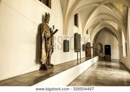 Tyniec, Krakow, Poland, August 3, 2019: Historic Figures In Benedictine Abbey In Tyniec Near Krakow 