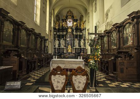 Tyniec, Krakow, Poland, August 3, 2019: Interior Of The Church At The Benedictine Abbey In Tyniec Ne