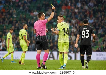 Krasnodar, Russia - October 3, 2019: Raul Garcia Of Getafe Cf Gets Yellow Card During The Uefa Europ