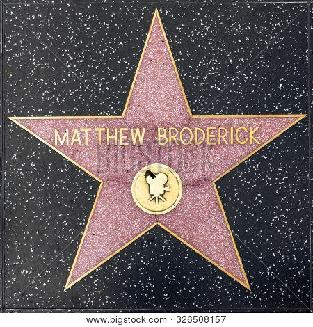 Los Angeles, Usa - March 5, 2019: Closeup Of Star On The Hollywood Walk Of Fame For Matthew Broderic