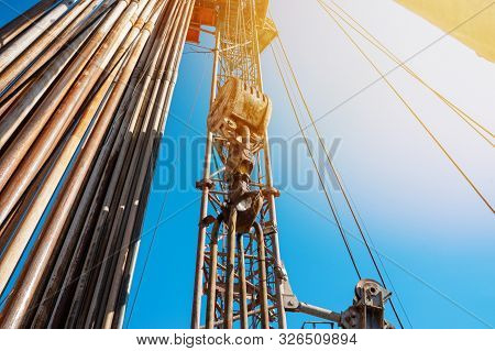 Drilling Rig In Oil Field For Drilled Into Subsurface In Order To Produced Crude, Inside View. Petro