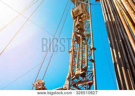 Drilling Rig In Oil Field For Drilled Into Subsurface In Order To Produced Crude, Inside View. Petro