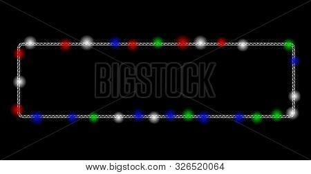 Bright Mesh Rounded Rectangle Frame With Lightspot Effect. White Wire Frame Polygonal Mesh In Vector